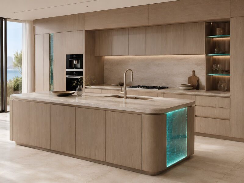 Resin kitchen islands — a backlit cast-resin island