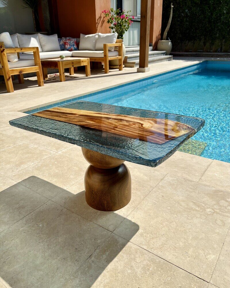Strata — live-edge wood in Red Sea turquoise resin