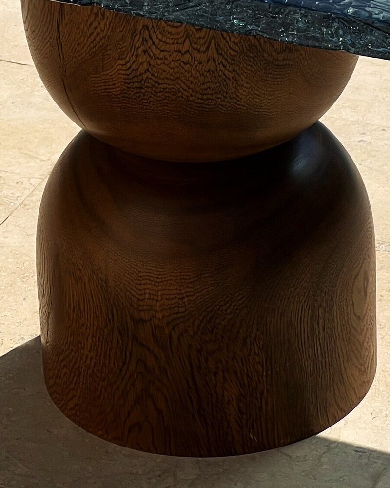Resin console tables — a hand-turned wooden pedestal