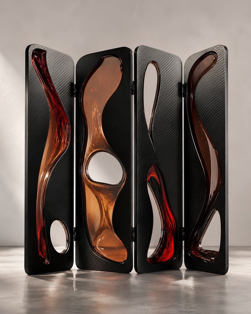 Desks and boardroom tables — a cast-resin folding screen